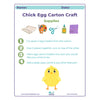 Instructions for a Chick Egg Carton Craft with supplies listed and a cartoon chick at the bottom.